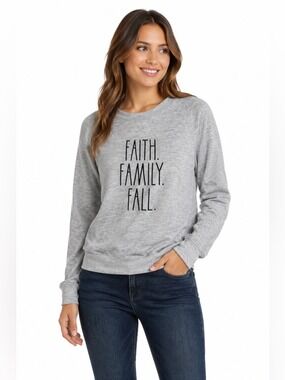 Rae Dunn Women's Grey Sweatshirt Faith Family Fall Oversized Fleece Size Small